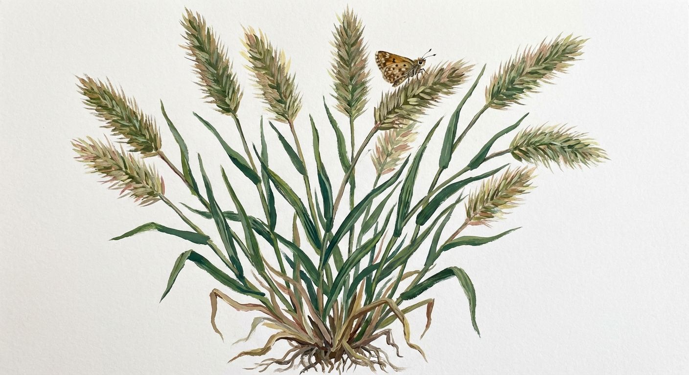 Bottlebrush Grass (Elymus hystrix), colorful illustration