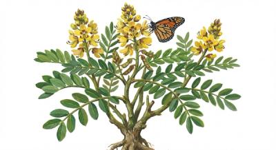 Wild Senna (Senna hebecarpa), colorful illustration