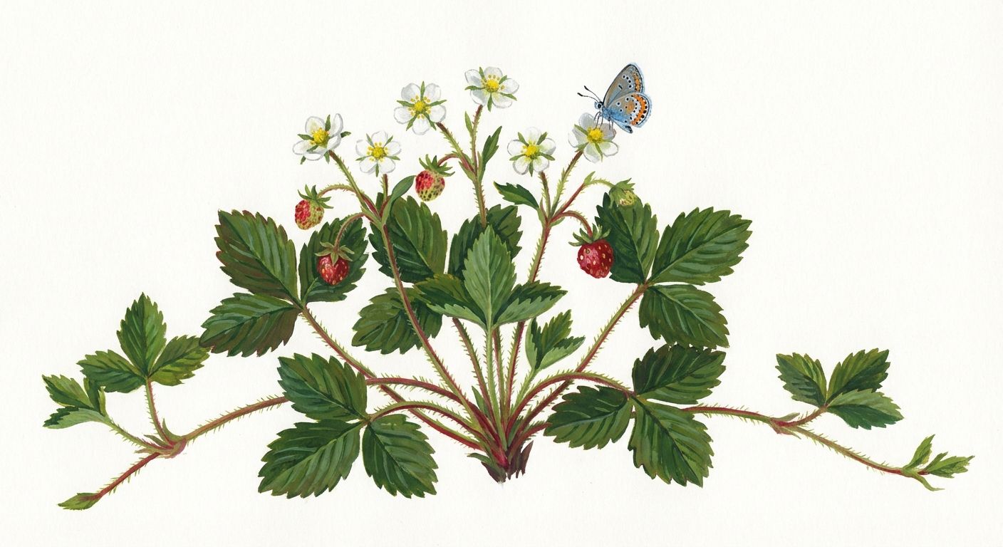 Virginia Wild Strawberry (Fragaria virginiana), colorful illustration