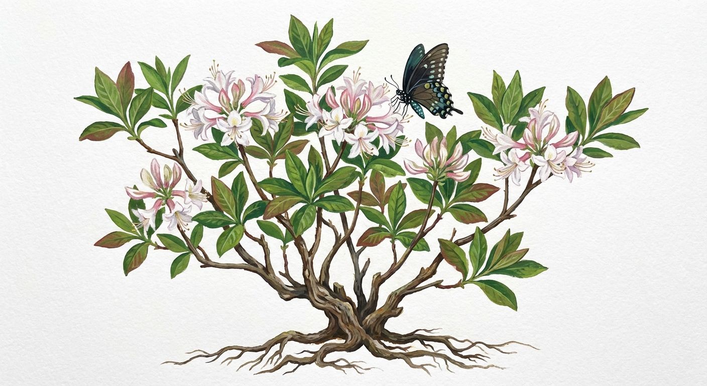 Swamp Azalea (Rhododendron viscosum), colorful illustration