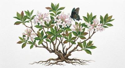 Swamp Azalea (Rhododendron viscosum), colorful illustration