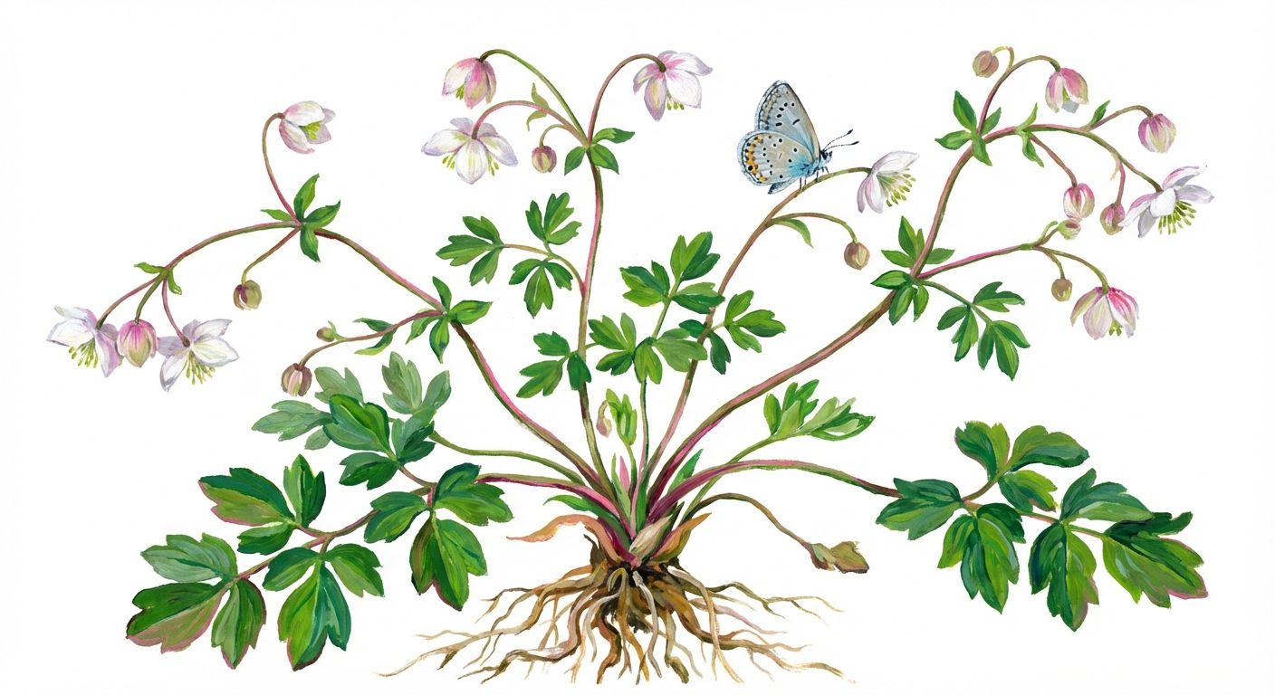 Rue Anemone (Thalictrum thalictroides), colorful illustration