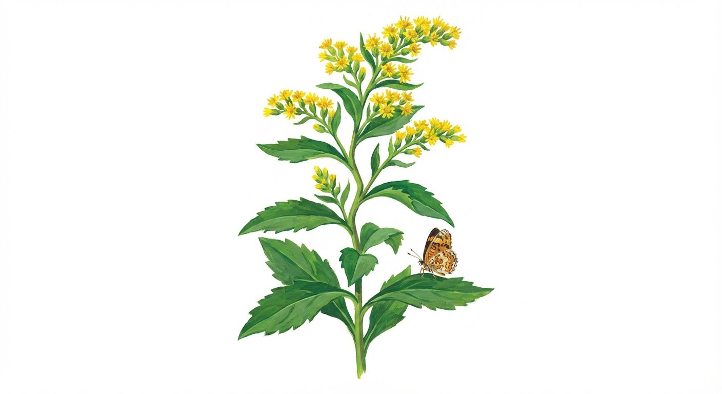 Zigzag Goldenrod (Solidago flexicaulis), colorful illustration