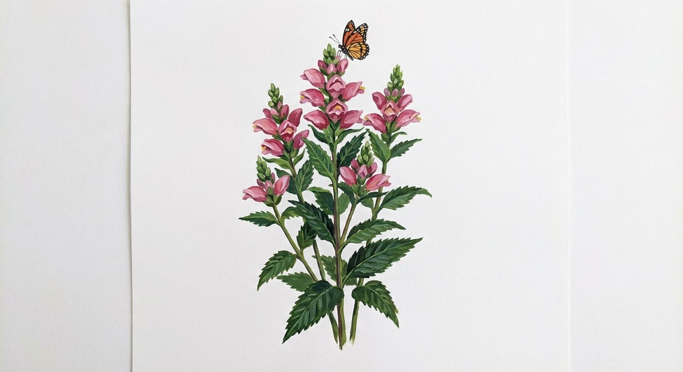Turtlehead 'Hot Lips' (Chelone lyonii 'Hot Lips'), colorful illustration