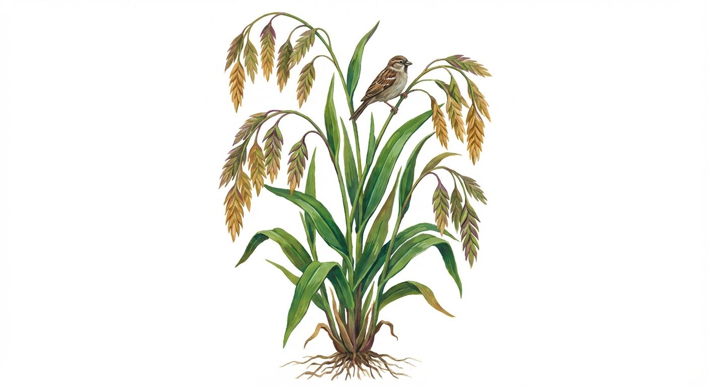 River Oats (Chasmanthium latifolium), colorful illustration