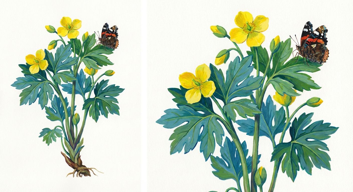 Wood Poppy (Stylophorum diphyllum), colorful illustration