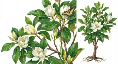 Sweetbay Magnolia (Magnolia virginiana), colorful illustration