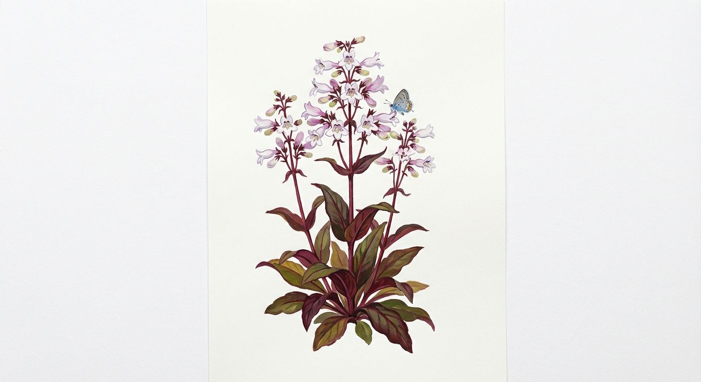 Beardtongue (Penstemon digitalis 'Husker Red'), colorful illustration