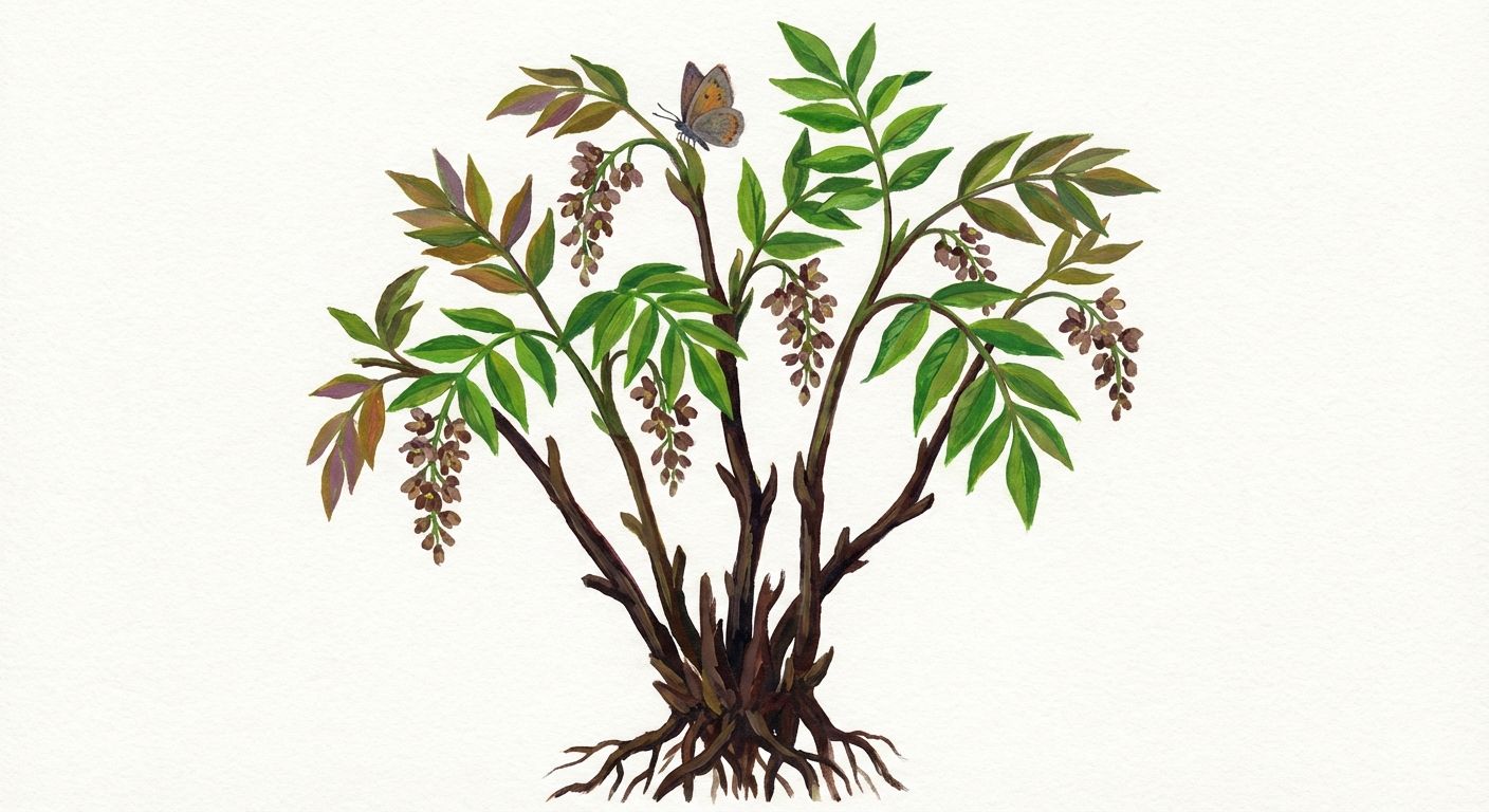 Yellowroot (Xanthorhiza simplicissima), colorful illustration