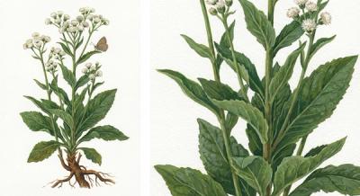 Wild Quinine (Parthenium integrifolium), colorful illustration