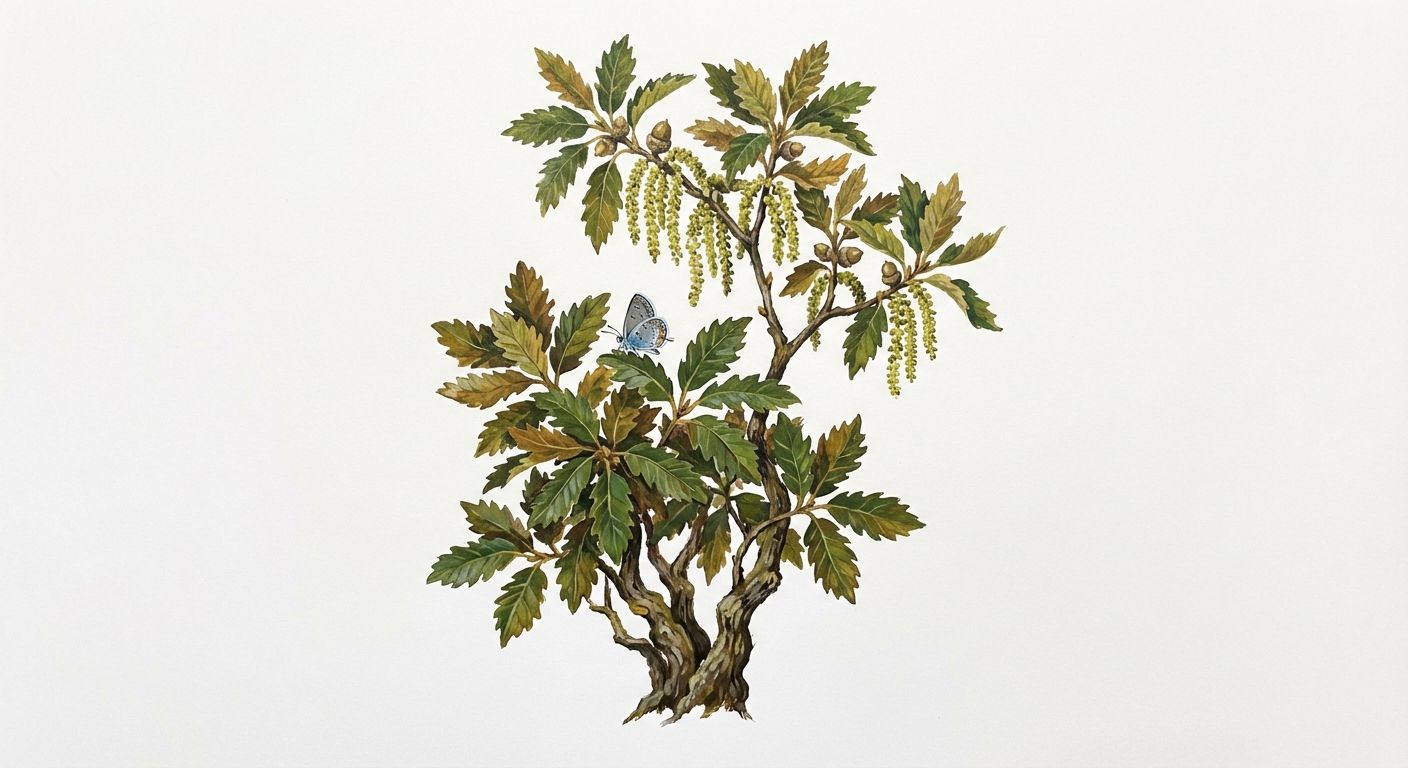 Dwarf Chinkapin Oak (Quercus prinoides), colorful illustration