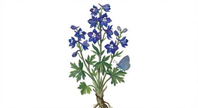 Dwarf Larkspur (Delphinium tricorne), colorful illustration