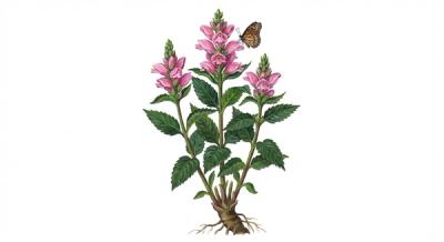 Pink Turtlehead (Chelone lyonii), colorful illustration
