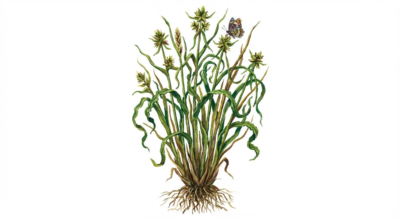 Curly Wood Sedge (Carex rosea), colorful illustration