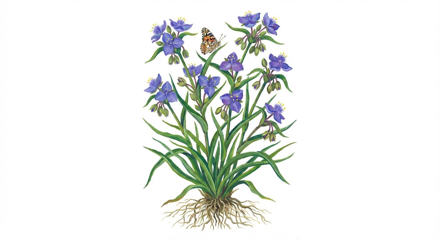 Ohio Spiderwort (Tradescantia ohioensis), colorful illustration