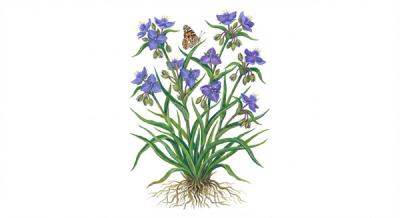 Ohio Spiderwort (Tradescantia ohioensis), colorful illustration