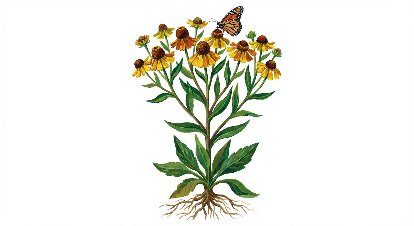 Sneezeweed (Helenium flexuosum), colorful illustration