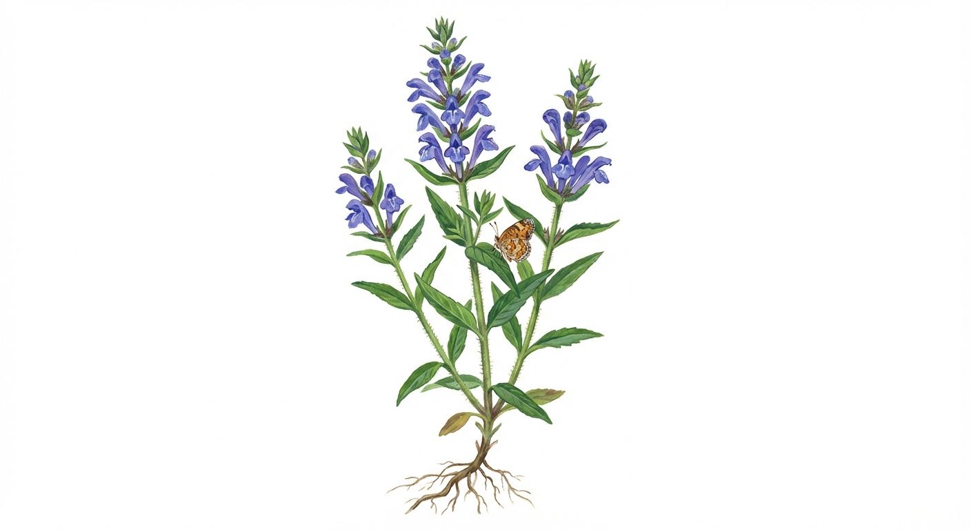 Hyssop Skullcap (Scutellaria integrifolia), colorful illustration