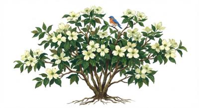 Flowering Dogwood (Cornus florida), colorful illustration