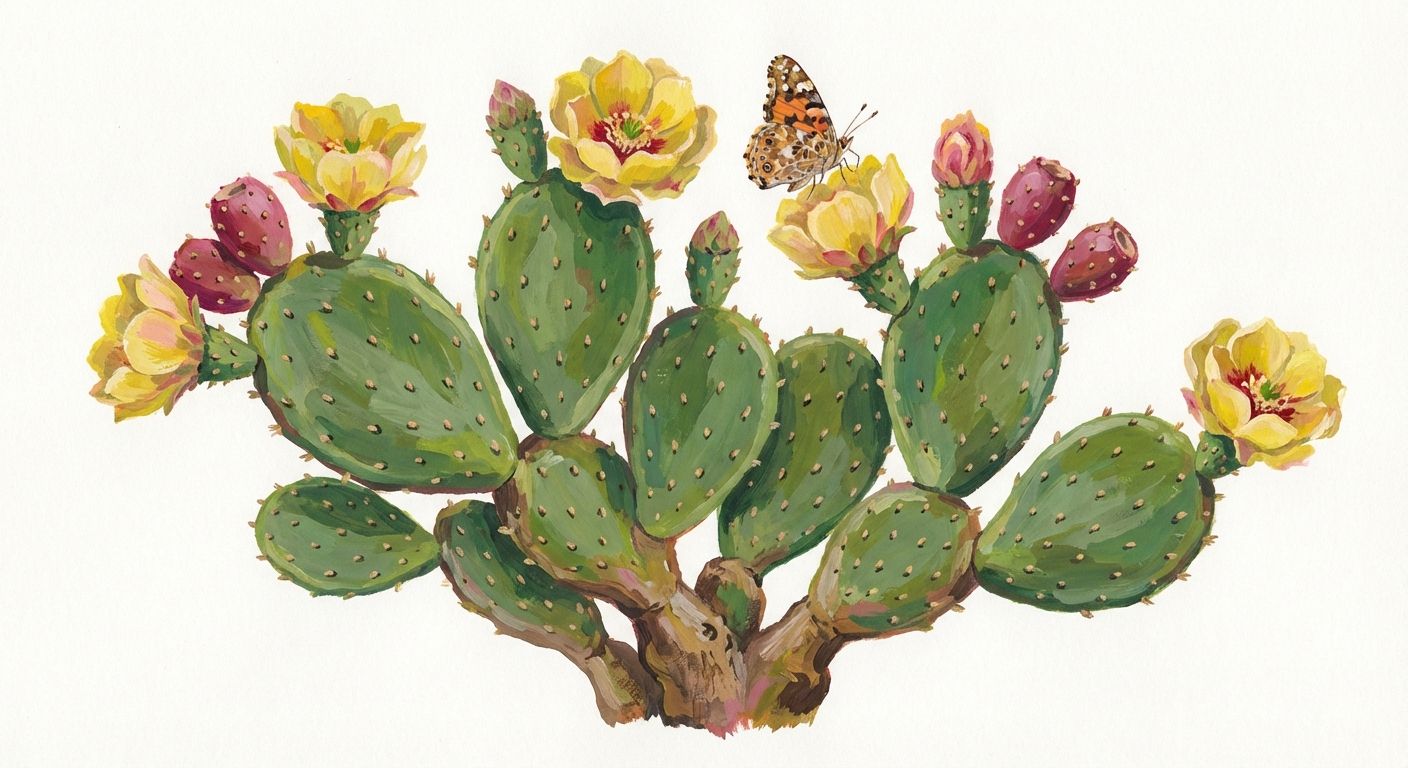 Spineless Prickly Pear (Opuntia humifusa), colorful illustration