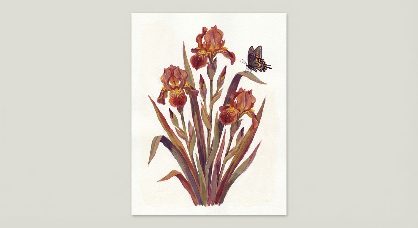 Copper Iris (Iris fulva), colorful illustration