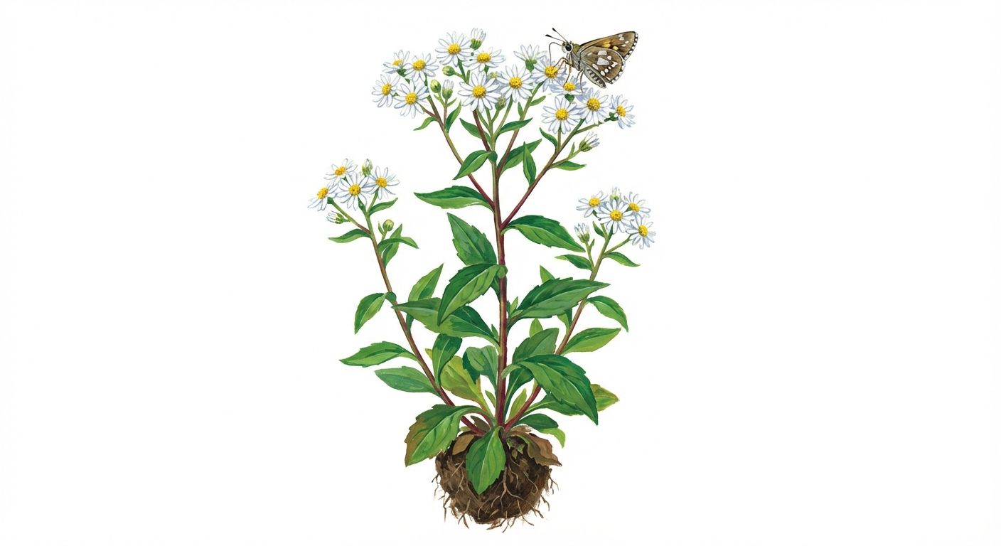 White Wood Aster (Eurybia divaricata), colorful illustration