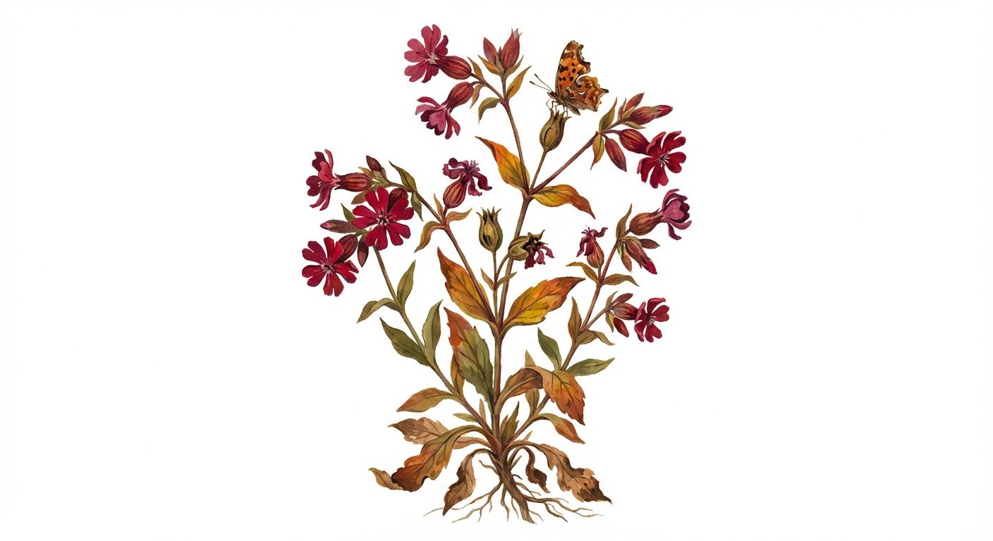 Fire Pink (Silene virginica), colorful illustration
