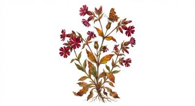 Fire Pink (Silene virginica), colorful illustration