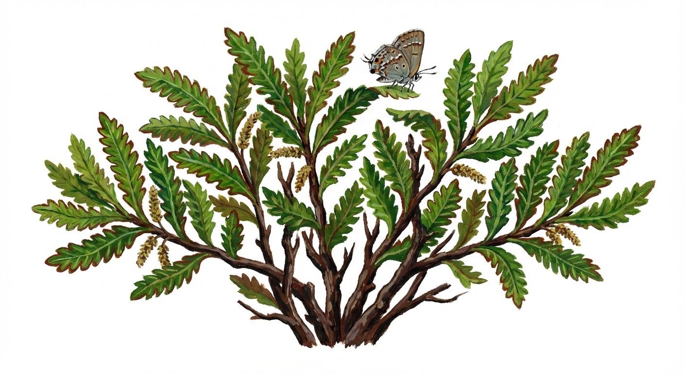 Sweet Fern (Comptonia peregrina), colorful illustration