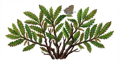 Sweet Fern (Comptonia peregrina), colorful illustration