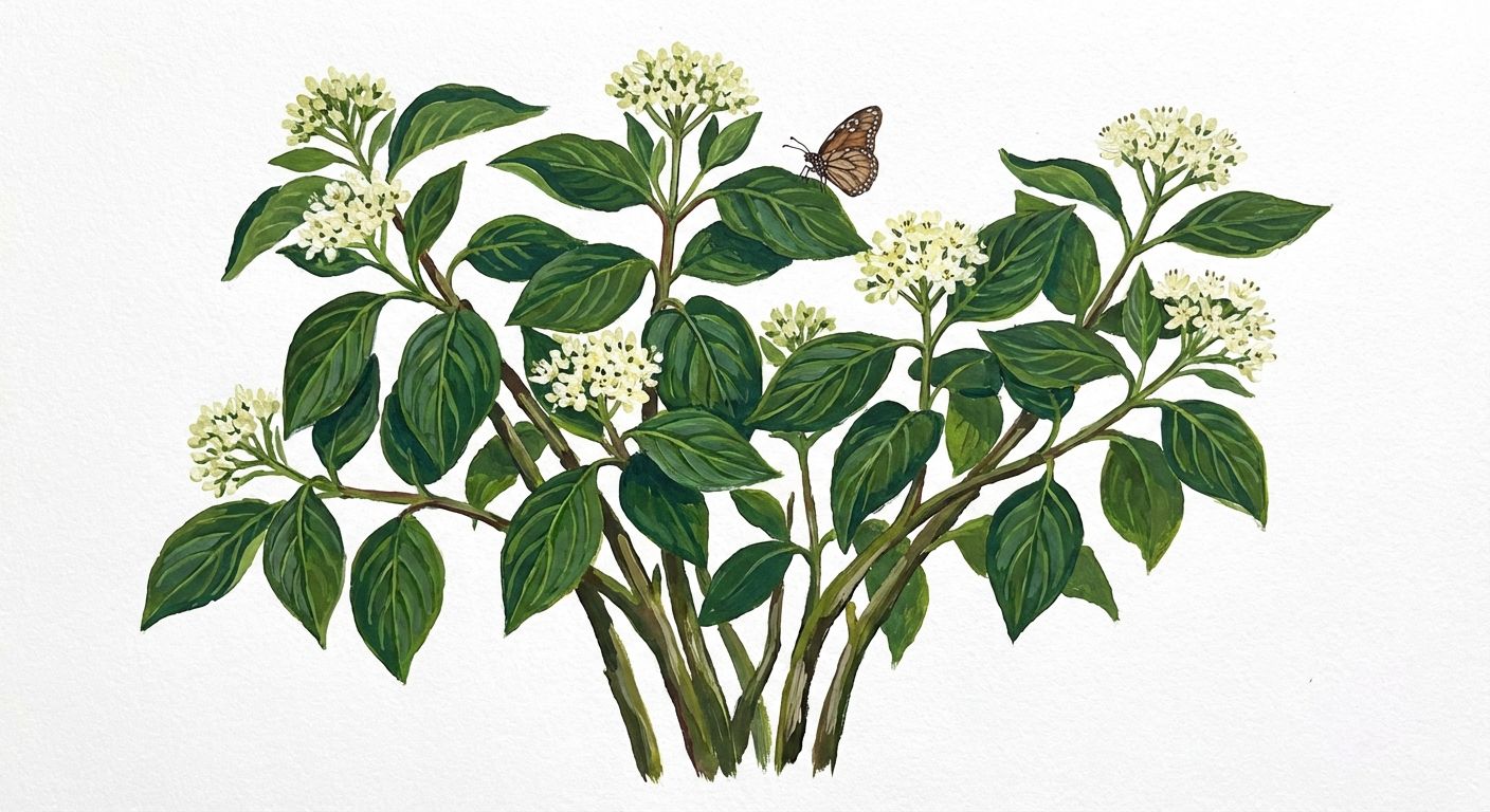 Silky Dogwood (Cornus amomum), colorful illustration