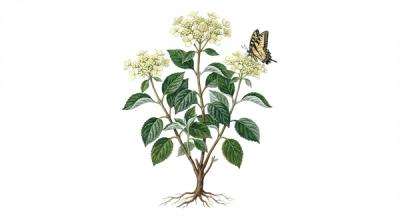 Silverleaf Hydrangea (Hydrangea radiata), colorful illustration