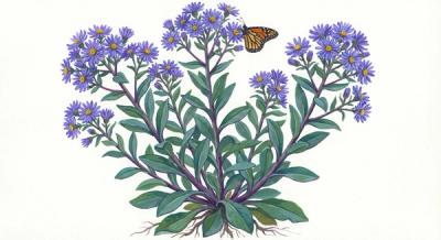 Smooth Aster 'Bluebird' (Symphyotrichum laeve 'Bluebird'), colorful illustration