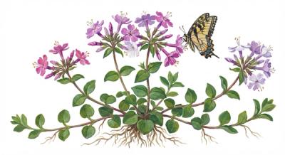 Creeping Phlox (Phlox stolonifera), colorful illustration