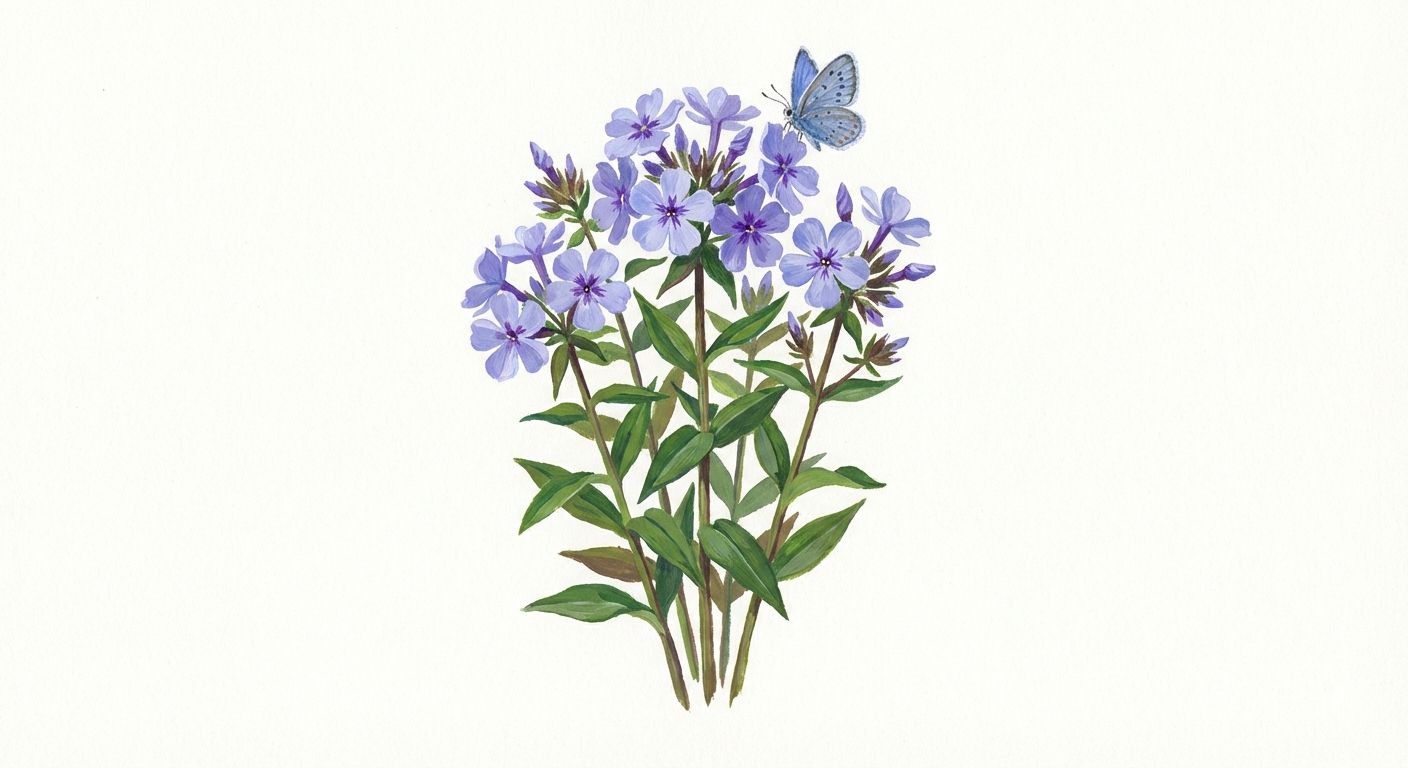 Woodland Phlox (Phlox divaricata), colorful illustration
