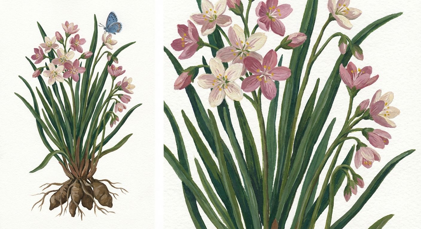 Spring Beauty (Claytonia virginica), colorful illustration