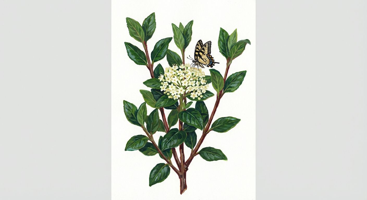 Smooth Viburnum (Viburnum nudum), colorful illustration