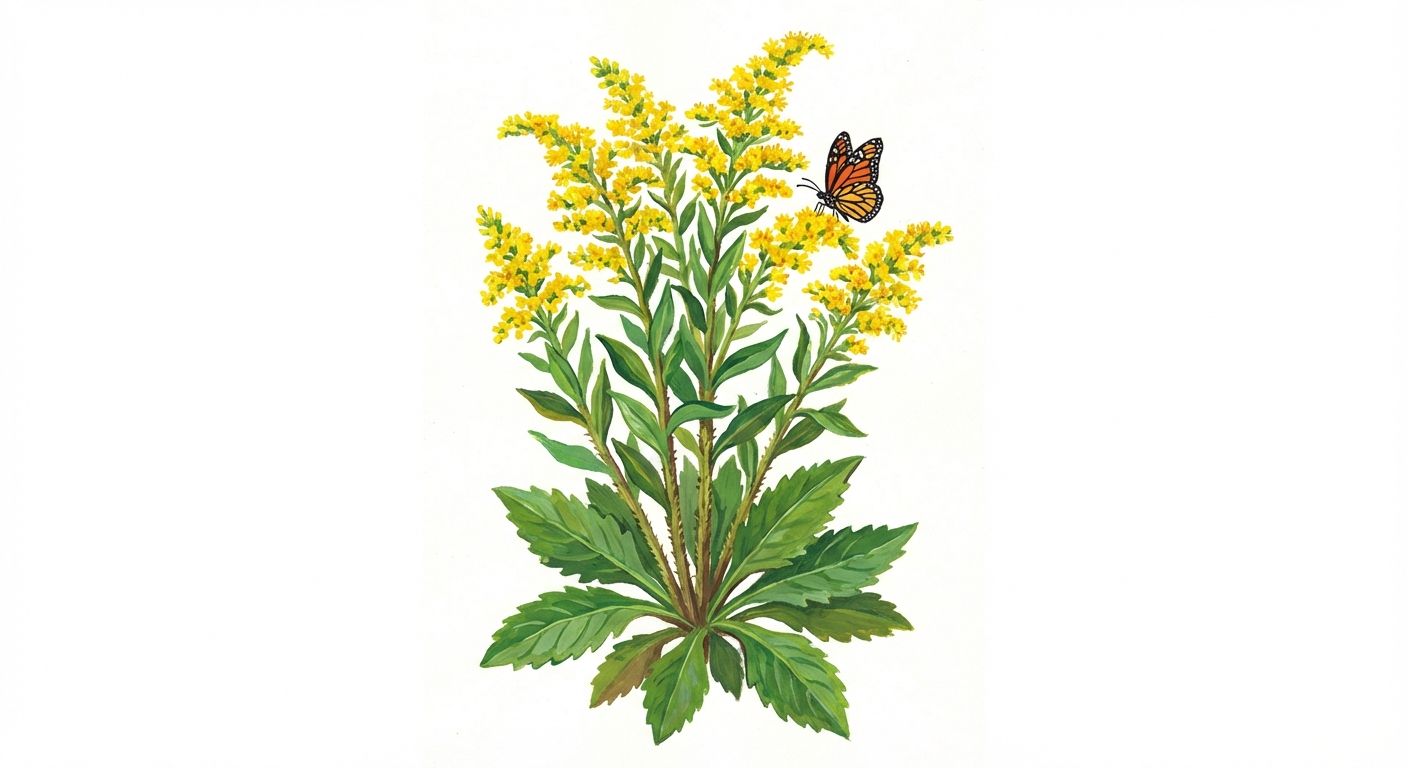 Stickly Goldenrod (Solidago racemosa), colorful illustration