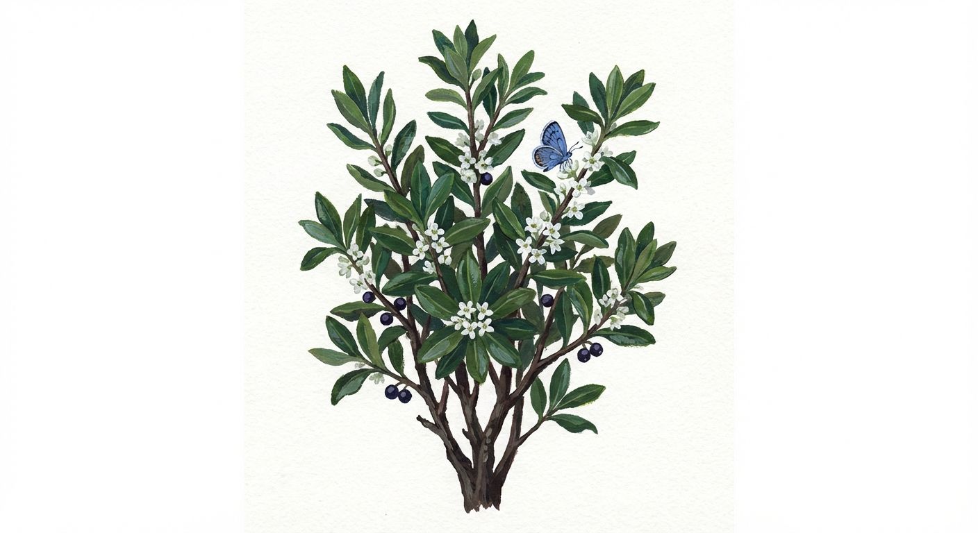Inkberry (Ilex glabra), colorful illustration