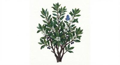 Inkberry (Ilex glabra), colorful illustration