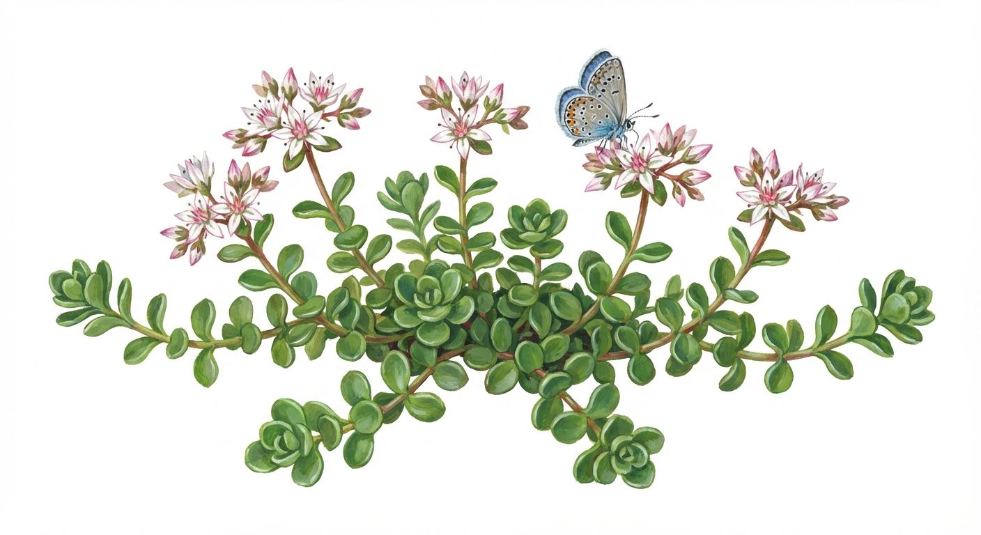 Woodland Stonecrop (Sedum ternatum), colorful illustration
