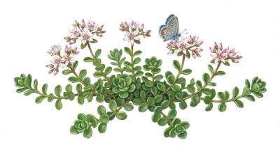 Woodland Stonecrop (Sedum ternatum), colorful illustration