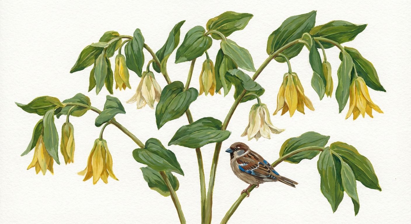 Large-flowered Bellwort (Uvularia grandiflorum), colorful illustration