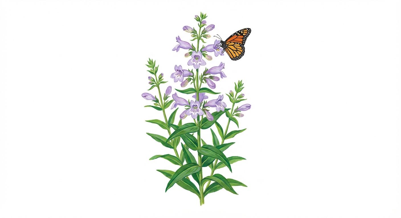 Eastern Beardtongue (Penstemon laevigatus), colorful illustration
