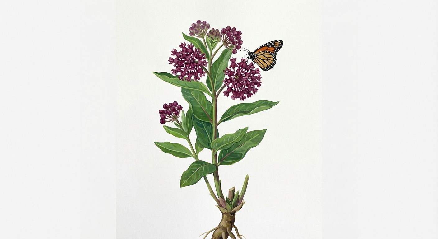 Purple Milkweed (Asclepias purpurescens), colorful illustration