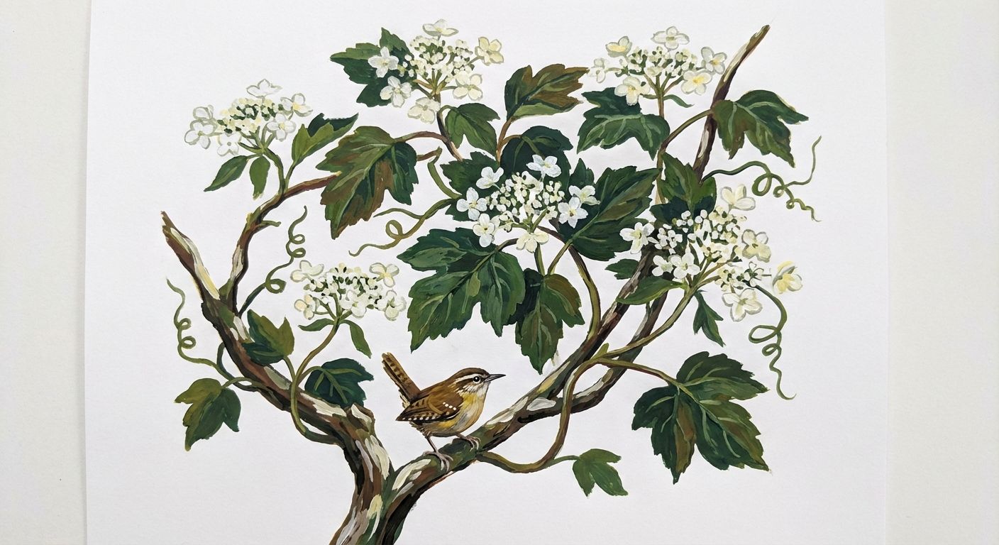 Native Climbing Hydrangea (Decumaria barbara), colorful illustration