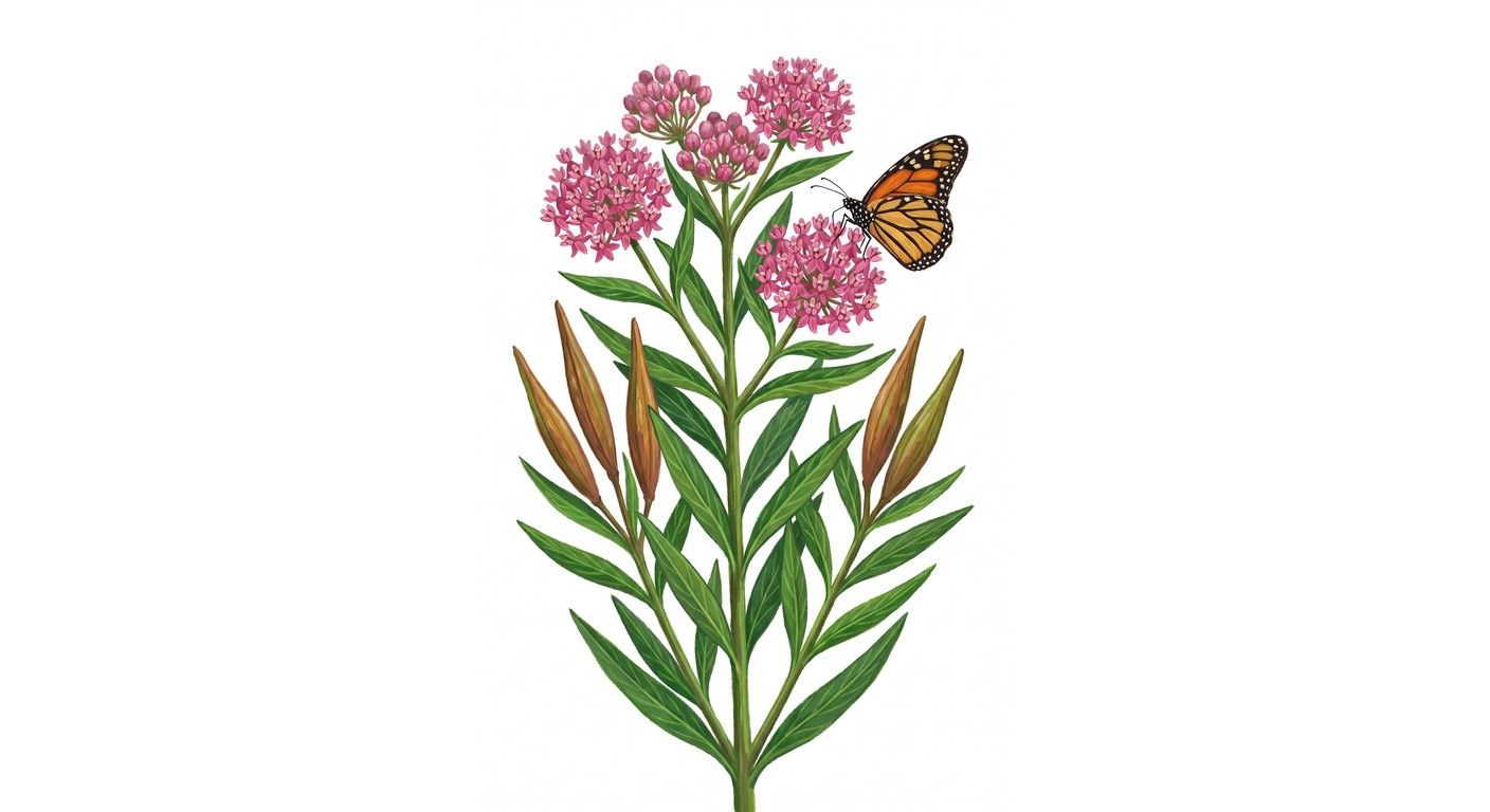 Swamp Milkweed (Asclepias incarnata), colorful illustration