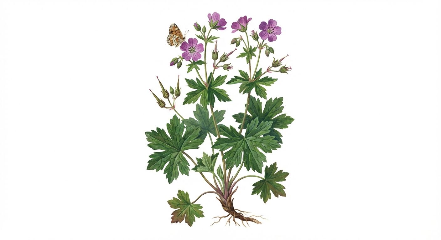Wild Geranium (Geranium maculatum), colorful illustration