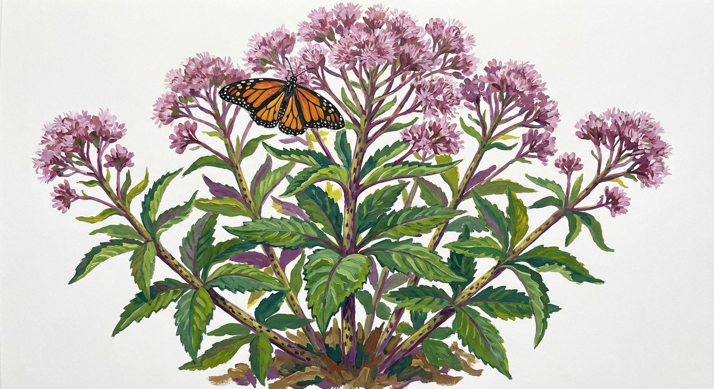Joe-Pye Weed (Eupatoriadelphus maculatum), colorful illustration