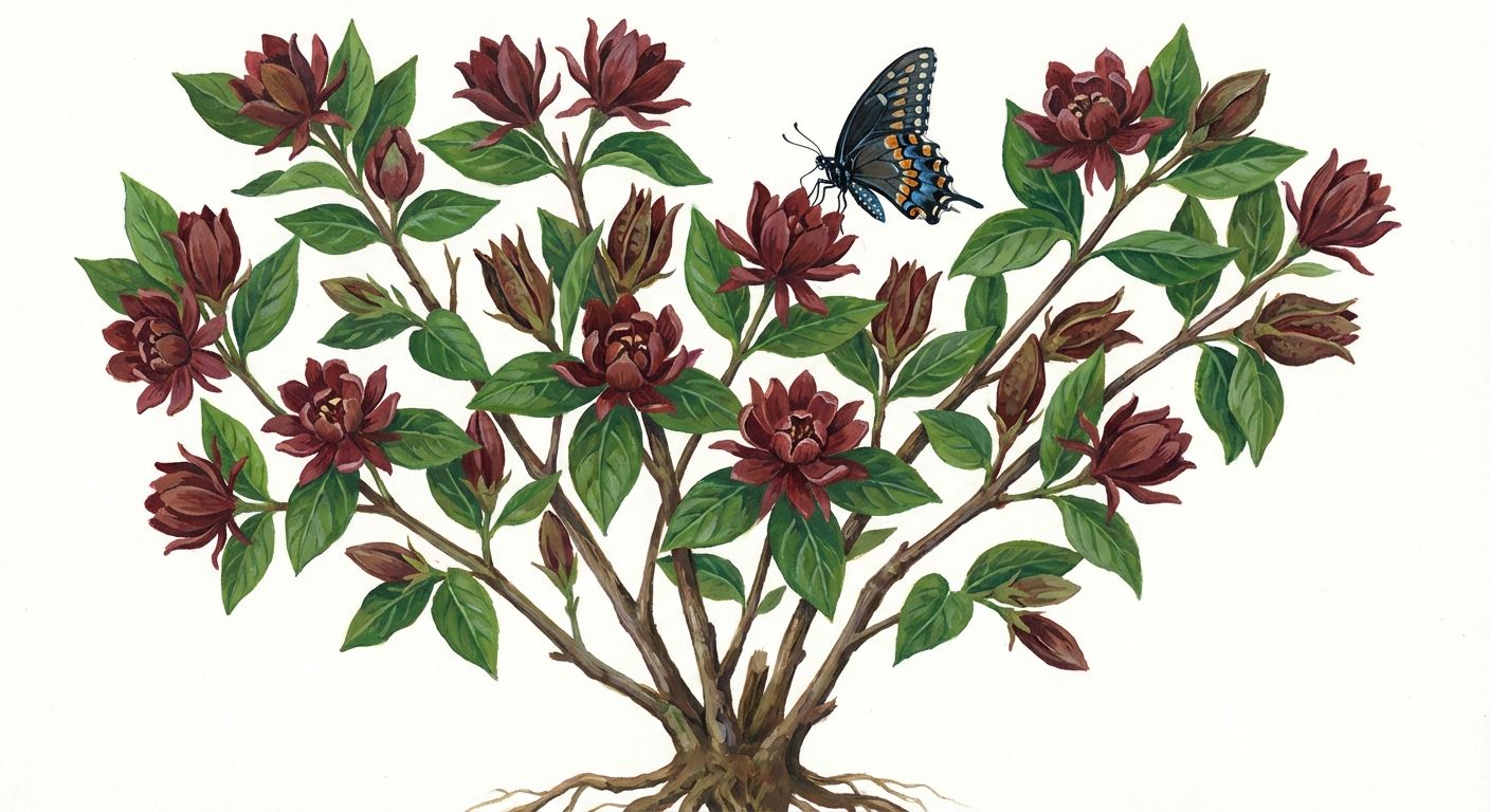Sweetshrub (Calycanthus floridus), colorful illustration